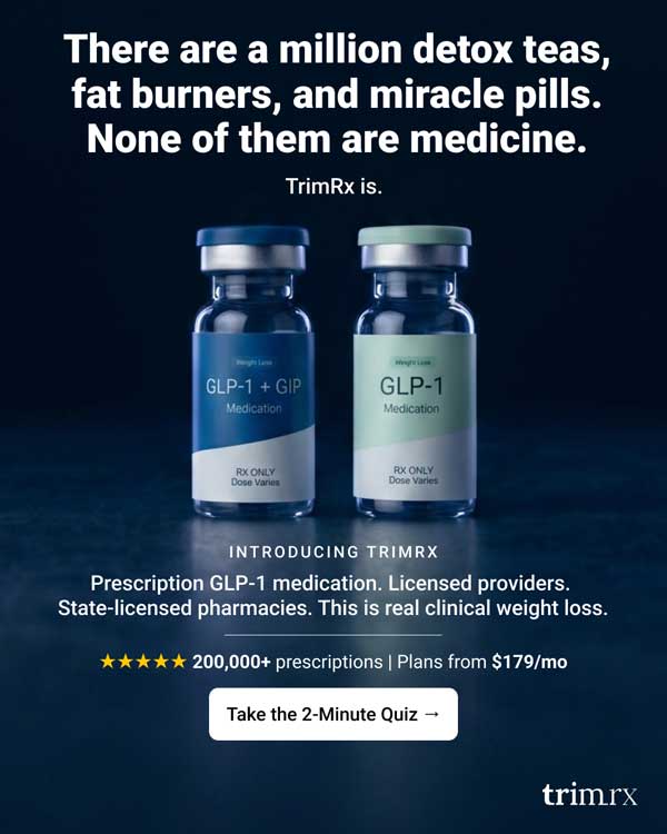 TrimRx GLP-1 — flat-rate pricing guaranteed as your dose escalates. Compounded semaglutide from $179/month, tirzepatide from $259/month. HSA/FSA accepted, free shipping, unlimited provider check-ins included.