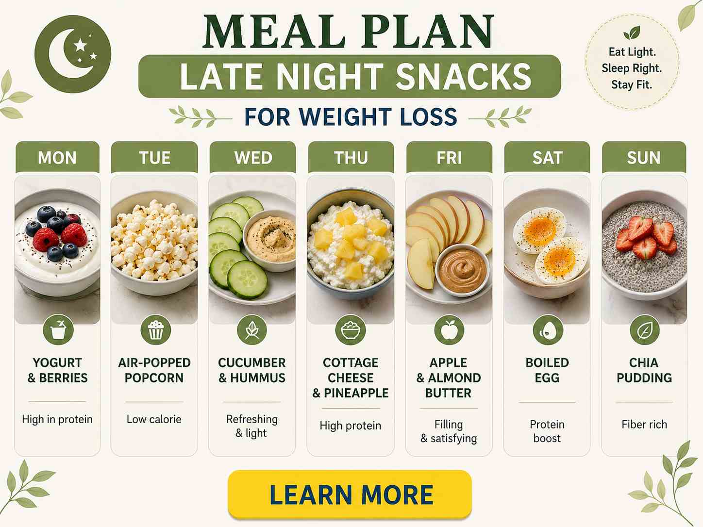 Late Night Snacks for Weight Loss - Meal Plan